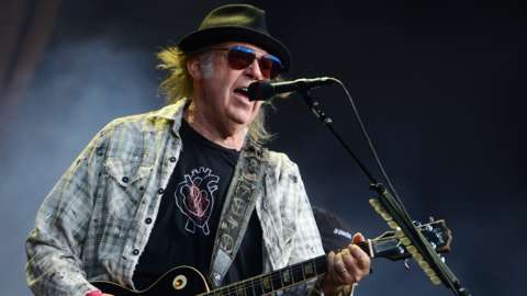 Neil Young performs on stage in Hyde Park on 12 July 2019 in London
