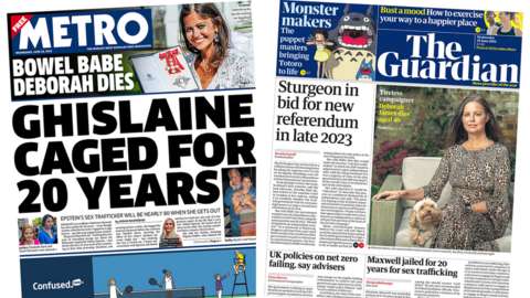 Metro and Guardian front pages