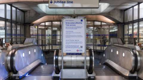 Empty escalator on Jubilee line, Westminster