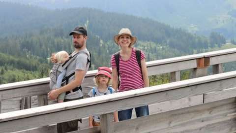 family on bridge