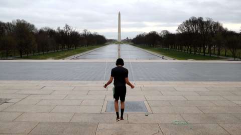 Man skipping on National Mall in DC