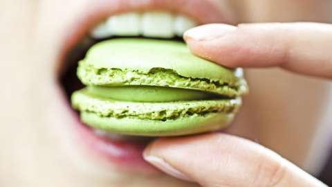 macaron in mouth