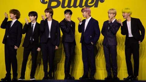 The boyband BTS at the launch of their new single Butter