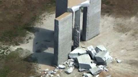 Damaged Georgia Guidestones monument. Photo: 6 July 2022