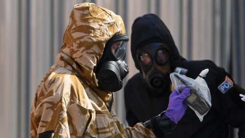 Police and army in hazmat suits in Salisbury in 2018