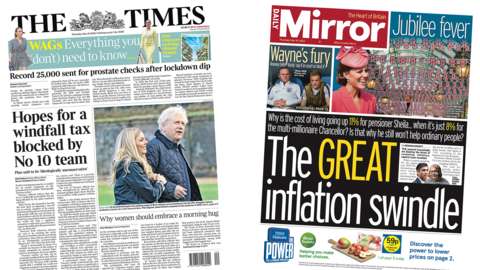 The Times and the Mirror front pages