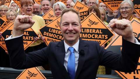 Liberal Democrats party candidate Richard Foord holds a victory rally in Tiverton