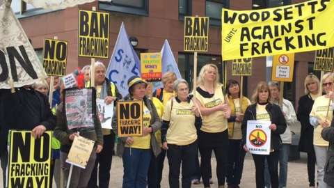 Anti-fracking protestors outside the public inquiry in 2019