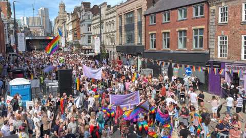 Crowds gather for Leeds Pride event