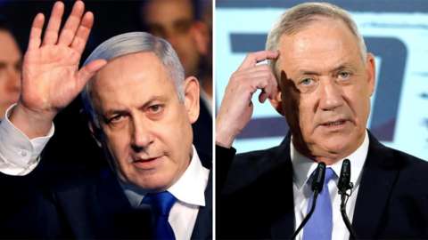 File photos showing Benjamin Netanyahu (L) and Benny Gantz (R)
