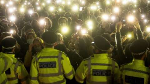 Police at Clapham Common vigil