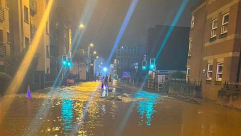 A flooded road in Derby