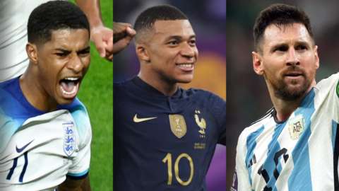 Marcus Rasford, Kylian Mbappe and Lionel Messi