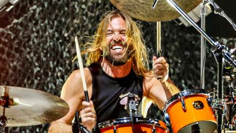 Taylor Hawkins of the Foo Fighters performs on stage at GHMBA Stadium March 4, 2022 in Geelong, Australia.