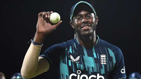 England bowler Jofra Archer walks off with the ball after taking 6-40 against South Africa in the third one-day international in Kimberley