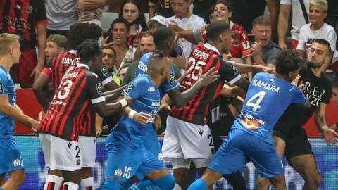 Nice and Marseille players are involved in ugly scenes with supporters