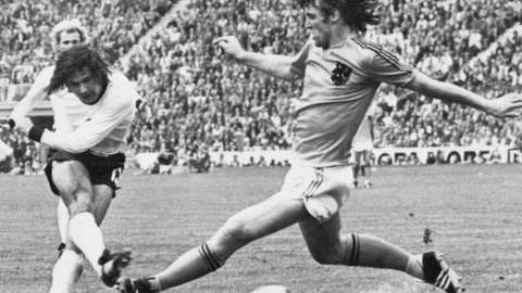 Gerd Muller scores the winner for West Germany against Netherlands