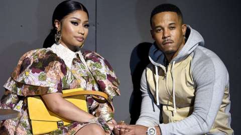 Nicki Minaj and Kenneth Petty attend the Marc Jacobs Fall 2020 runway show during New York Fashion Week on February 12, 2020