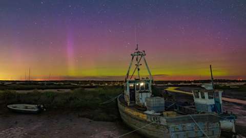 Northern Lights over Brancaster Staithe in Norfolk