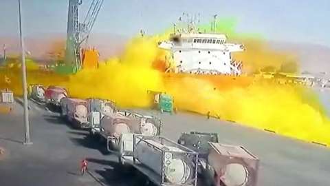 State-owned AlMamlaka TV broadcast footage showing the toxic gas cloud at Jordan's Aqaba port