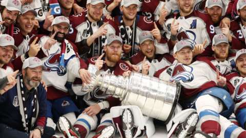 Colorado Avalanche celebrate with the Stanley Cup