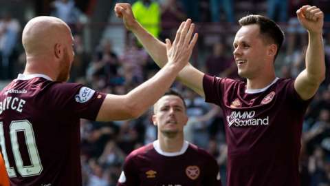 Hearts' Liam Boyce and Lawrence Shankland celebrate