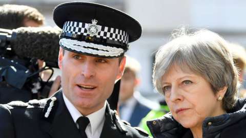 Wiltshire Police Chief Constable Kier Pritchard with Theresa May in Salisbury