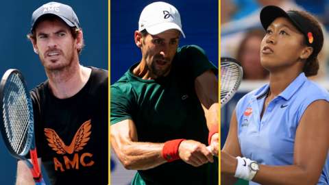 Andy Murray, Novak Djokovic and Naomi Osaka