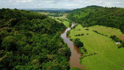 The River Wye, seen from Symonds Yat Rock in Symonds Yat, Herefordshire, near the border with Gloucestershire and Monmouthshire, Wales