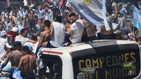 Lionel Messi on Argentina's bus parade