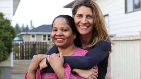 Asia Bibi, left, with Anne-Isabelle Tollet
