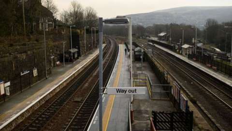 Train tracks and platform at Huddersfield station