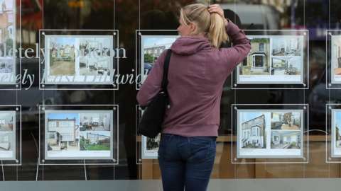 woman looking in estate agent