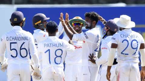 Sri Lanka celebrate during the victory over the West Indies