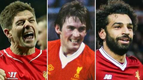 Steven Gerrard, Kenny Dalglish and Mohamed Salah