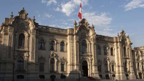 Government Palace in the Plaza de Armas in downtown Lima, Peru.