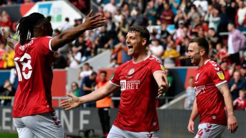 Bristol City's trio of goal scorers celebrate