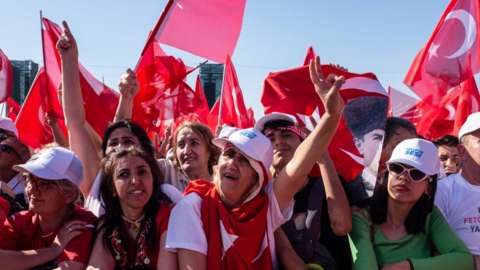 CHP supporters with Turkish flags rally in Istanbul. Photo: 21 May 2022
