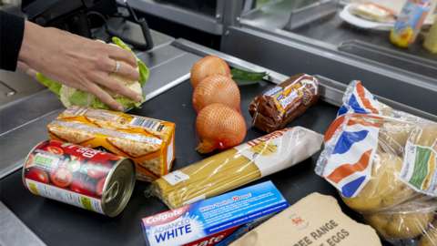 Products at a supermarket checkout till