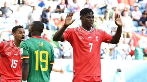 Switzerland striker Breel Embolo after scoring against Cameroon at the World Cup