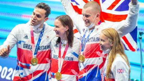 British Swimming's Adam Peaty, James Guy, Kathleen Dawson and Anna Hopkin