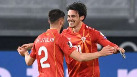 North Macedonia celebrate beating Germany