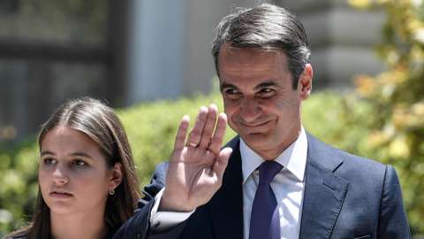 Leader of New Democracy and Greek general election winner Kyriakos Mitsotakis with his daughter, after being sworn in as prime minister
