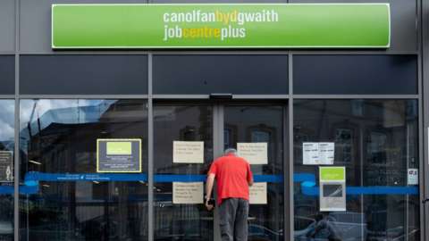 Sign showing Welsh Job Centre Plus