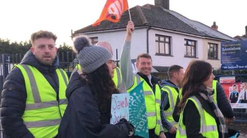 Teachers on the picket line at Llanishen High School in Cardiff