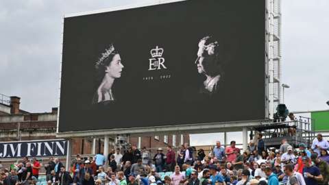 Image of Queen Elizabeth II displayed at The Oval