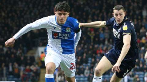 Blackburn Rovers midfielder Ryan Giles attacking during the EFL Sky Bet Championship match between Blackburn and Millwall