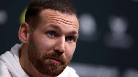 Martin Boyle speaks at an Australia press conference at the World Cup in Qatar