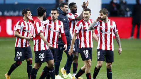 Athletic Bilbao's players celebrate
