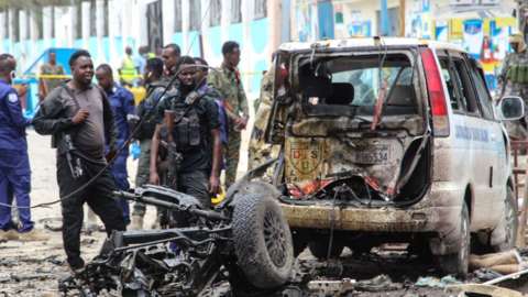 Aftermath of the bombing in Mogadishu